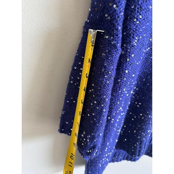 Allen B by Allen Schwartz Womens Blue Sequin Knit Sweater Top 3/4 Sleeve Size L - Picture 12 of 14